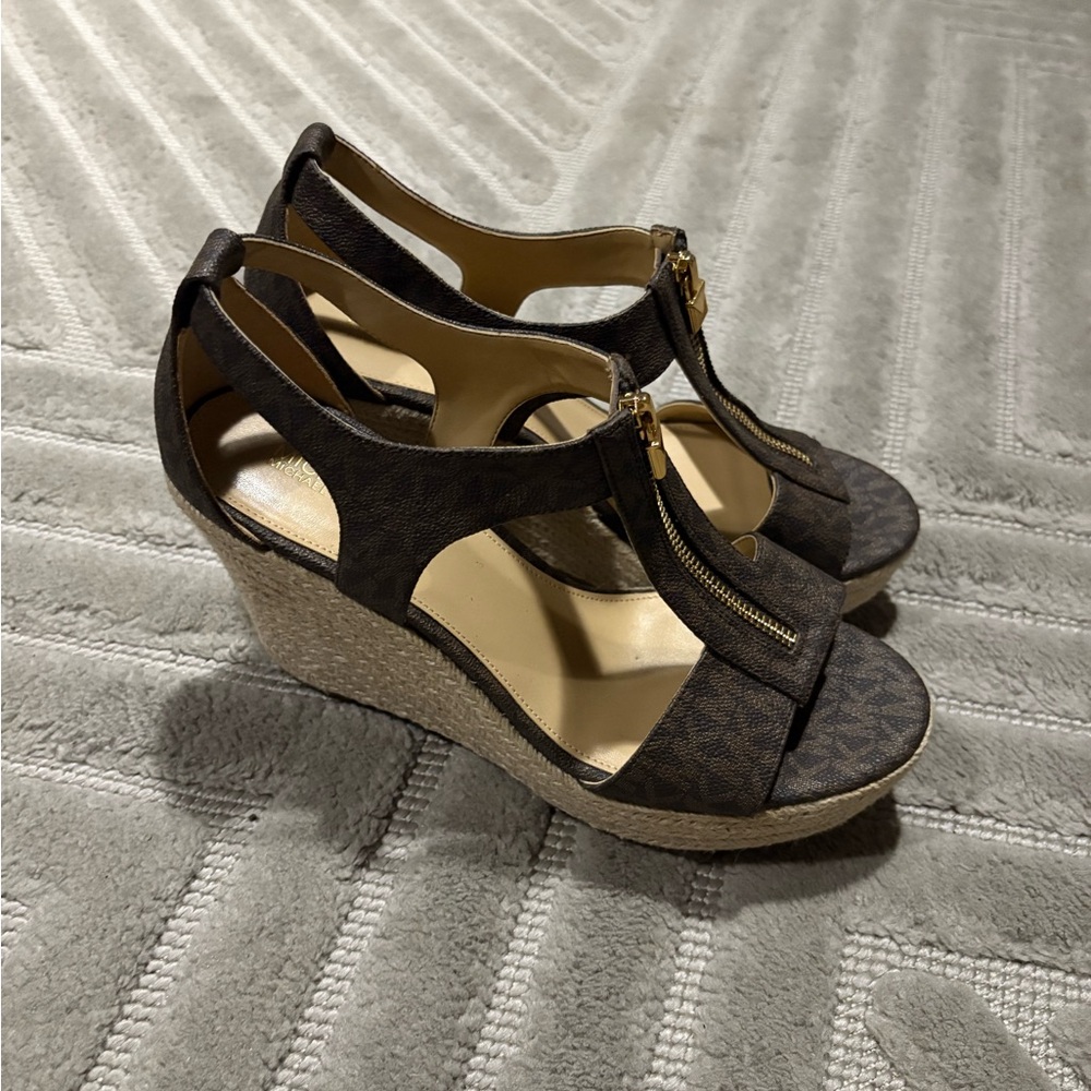 Michael Kors Dark Brown Wedge Sandals - Picture 1 of 5